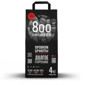 Уголь брикетированный, долгое горение, мешок 4 кг - 800 Degrees
